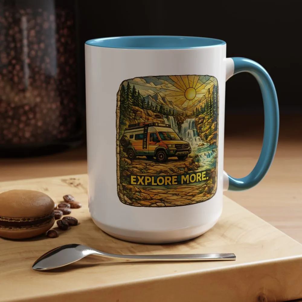 Accent Coffee Mug (11, 15oz) — "Explore More" Design Cubic-Line