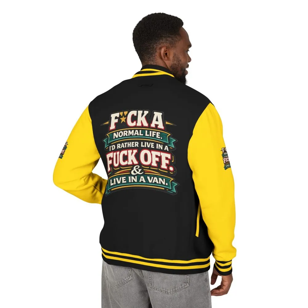 Unisex Heavyweight Letterman Jacket — "Fuck A Normal Life" Design F**K-Line