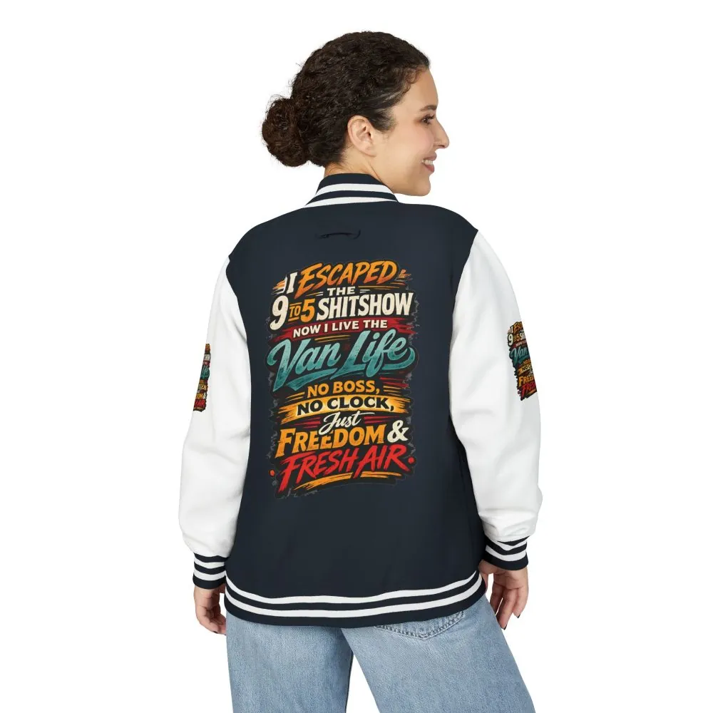 5194054005688587538_2048.jpeg Unisex Heavyweight Letterman Jacket — "I Escaped The 9 To 5" Design F**K-Line