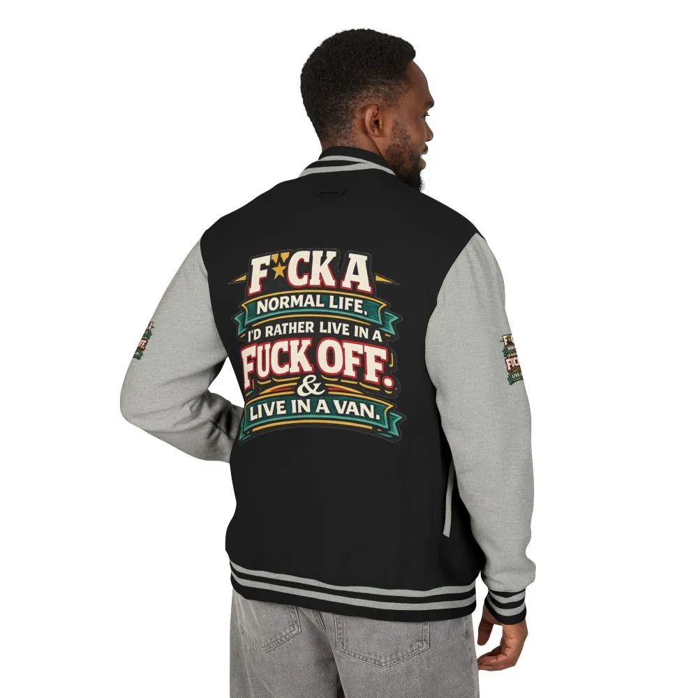 Unisex Heavyweight Letterman Jacket — "Fuck A Normal Life" Design F**K-Line