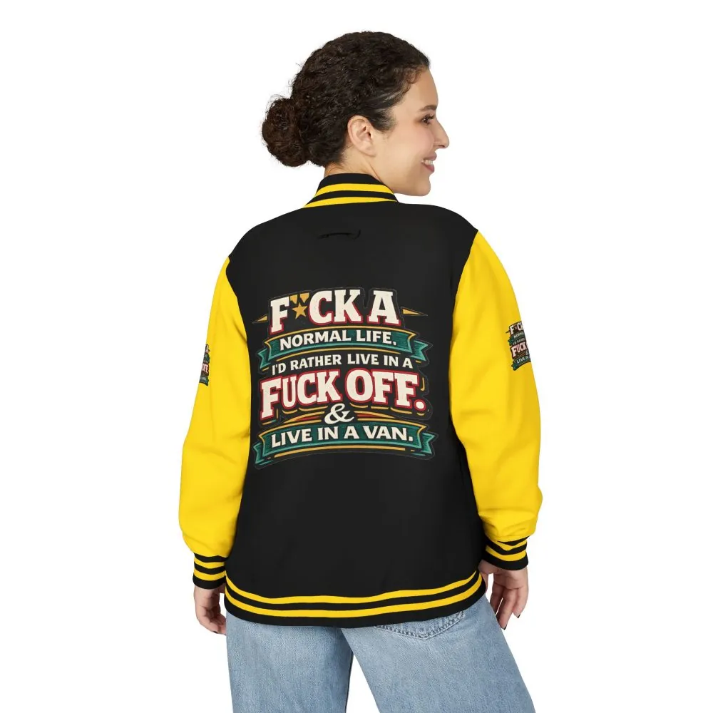 Unisex Heavyweight Letterman Jacket — "Fuck A Normal Life" Design F**K-Line