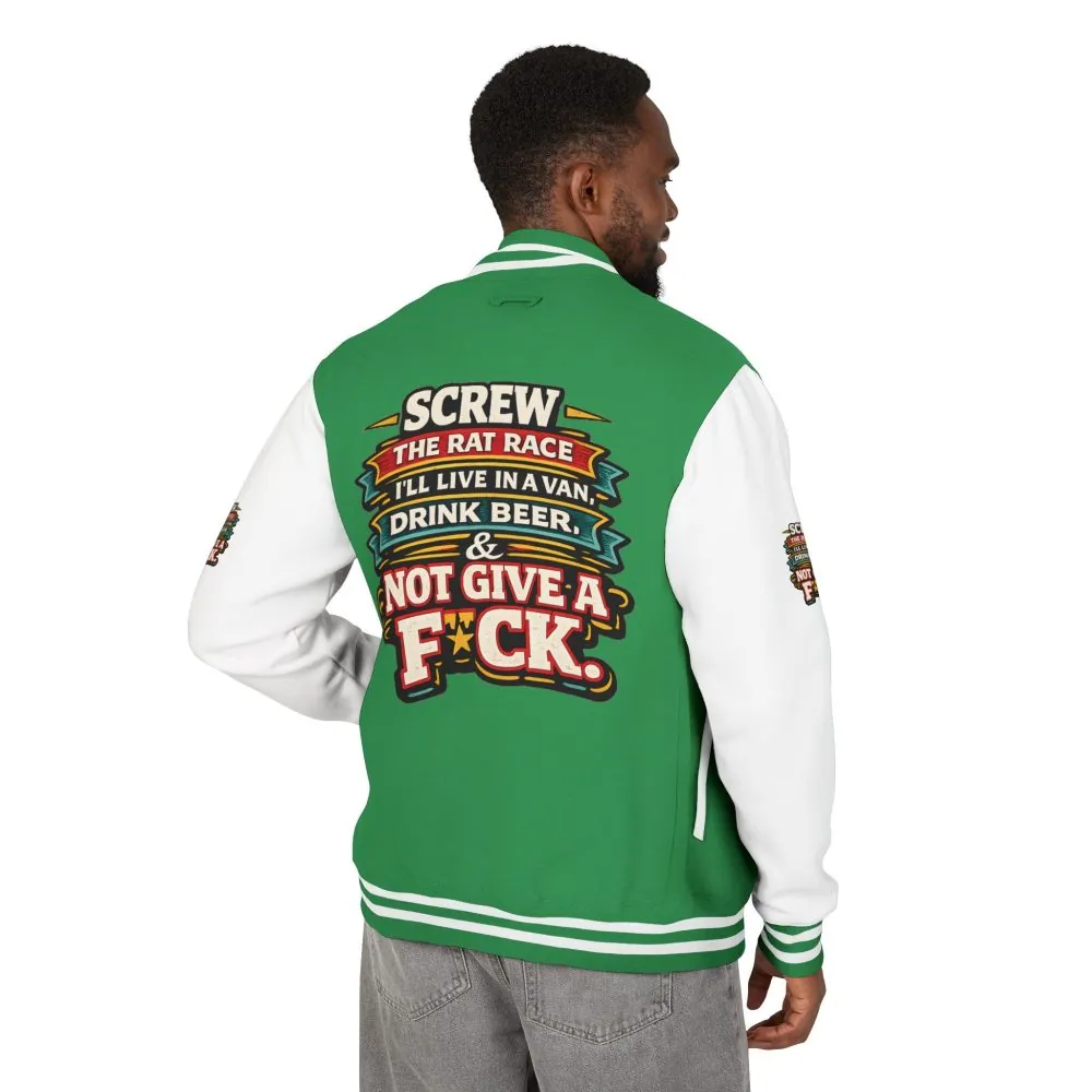 Unisex Heavyweight Letterman Jacket — "Screw The Rat Race" Design F**K-Line