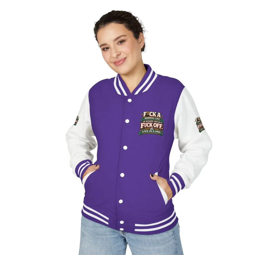 Unisex Heavyweight Letterman Jacket — "Fuck A Normal Life" Design F**K-Line