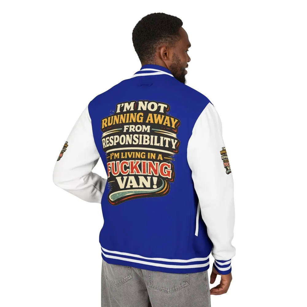 Unisex Heavyweight Letterman Jacket — "I`m Not running Away" Design F**K-Line