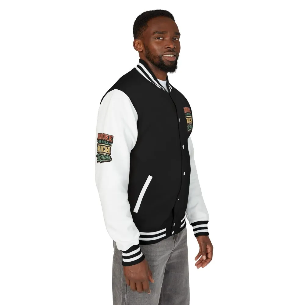 Unisex Heavyweight Letterman Jacket — "Broke As Hell" Design F**K-Line
