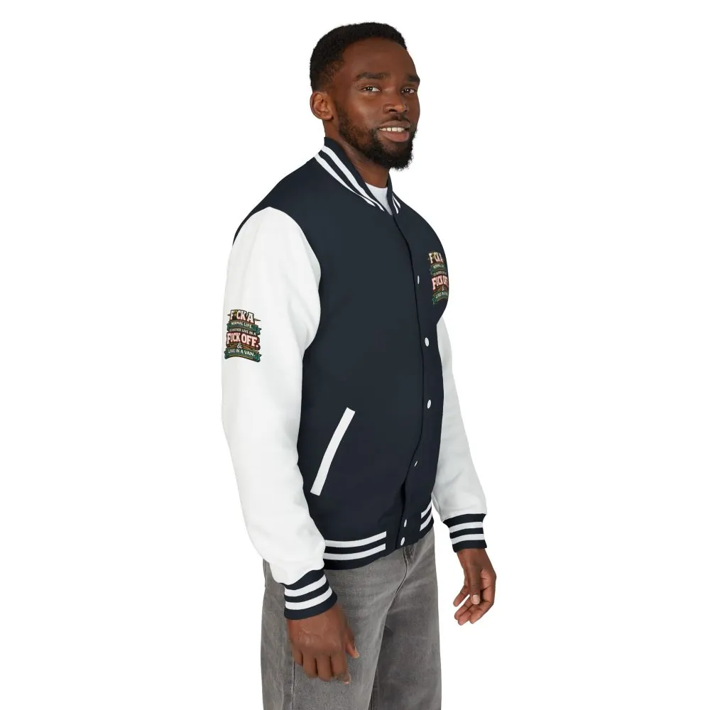 Unisex Heavyweight Letterman Jacket — "Fuck A Normal Life" Design F**K-Line