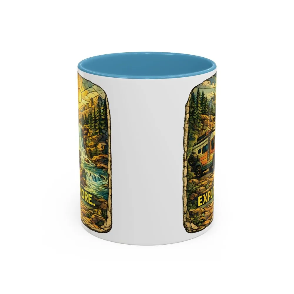 Accent Coffee Mug (11, 15oz) — "Explore More" Design Cubic-Line