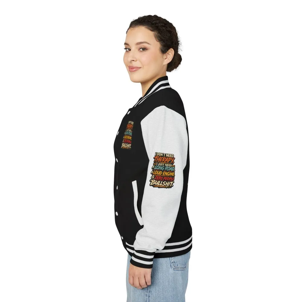 Unisex Heavyweight Letterman Jacket — "I Dont Need Therapy" Design F**K-Line