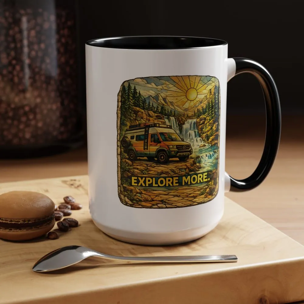 Accent Coffee Mug (11, 15oz) — "Explore More" Design Cubic-Line