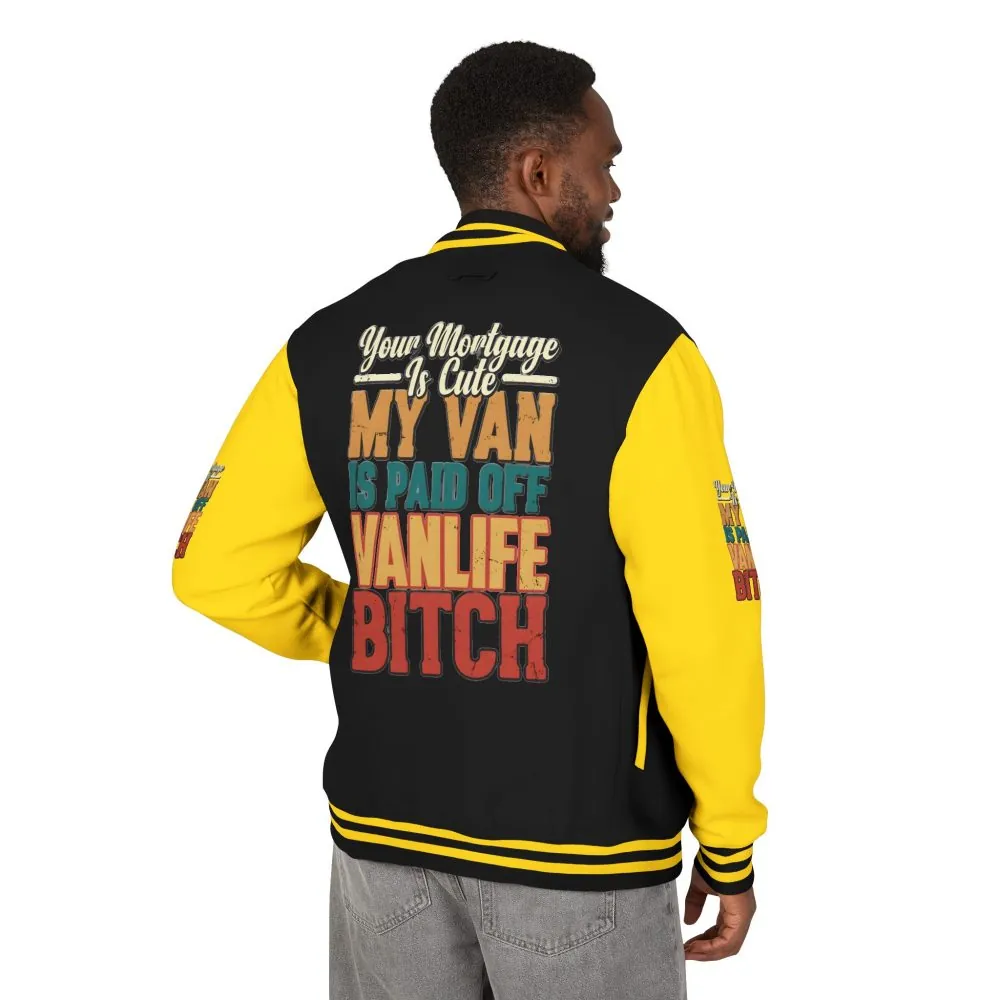 Unisex Heavyweight Letterman Jacket — "Your Mortgage Is Cute" Design F**K-Line