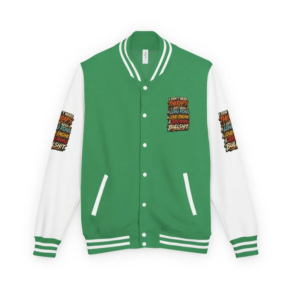 Unisex Heavyweight Letterman Jacket — "I Dont Need Therapy" Design F**K-Line