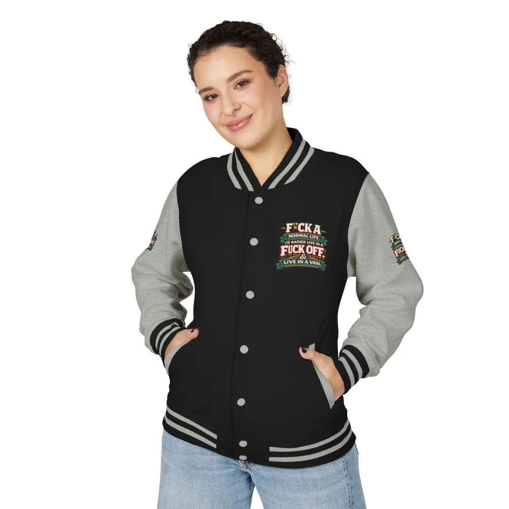 Unisex Heavyweight Letterman Jacket — "Fuck A Normal Life" Design F**K-Line