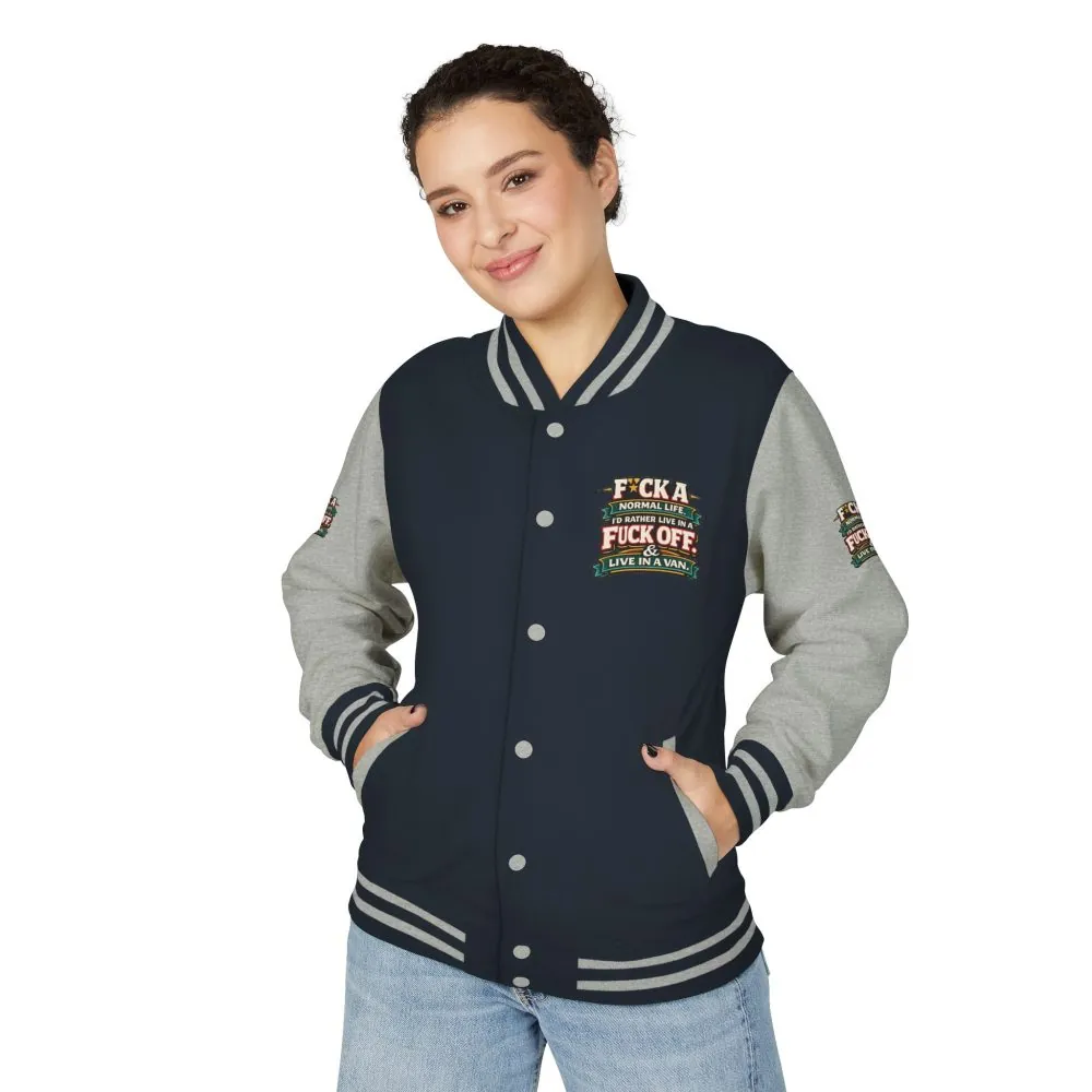 Unisex Heavyweight Letterman Jacket — "Fuck A Normal Life" Design F**K-Line
