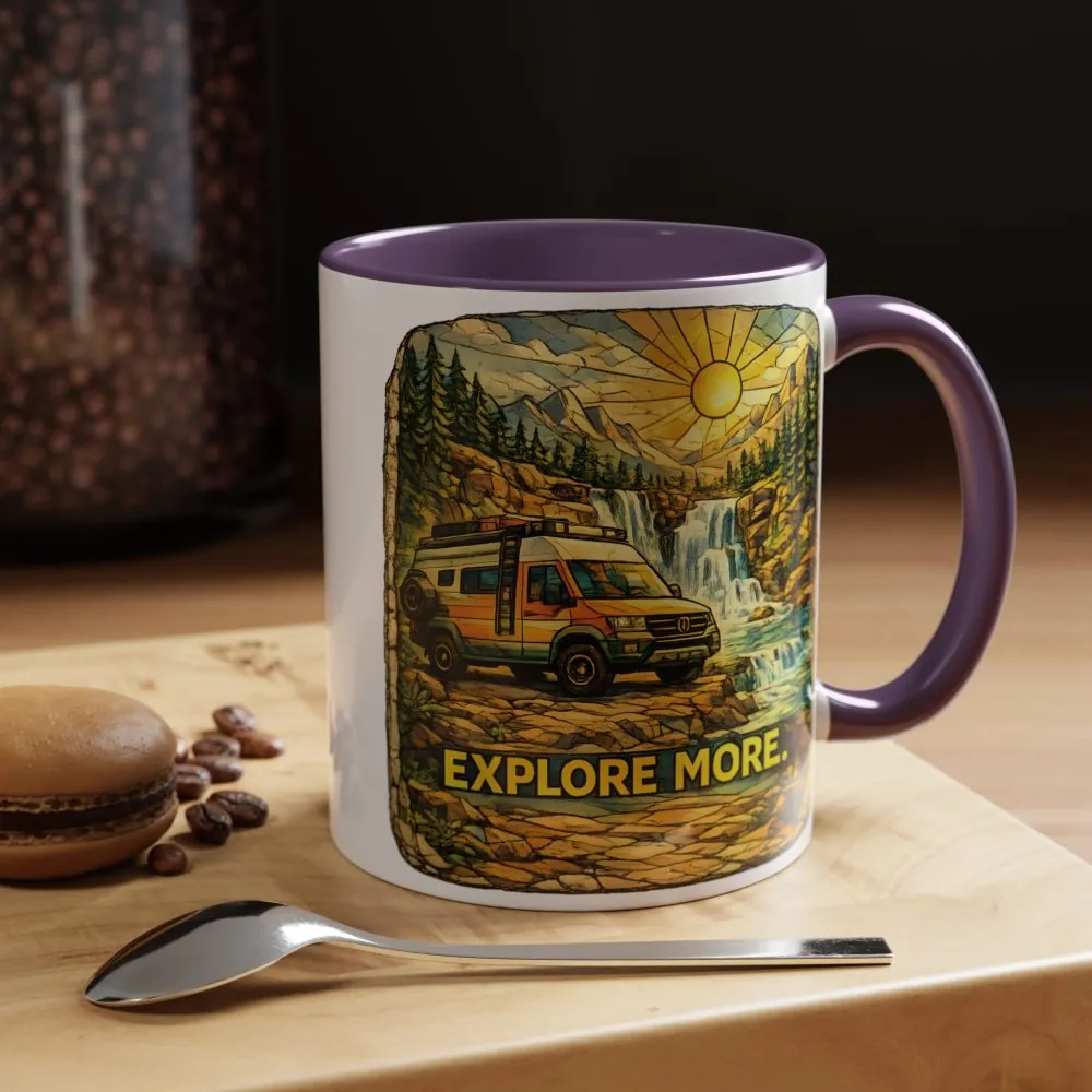 Accent Coffee Mug (11, 15oz) — "Explore More" Design Cubic-Line