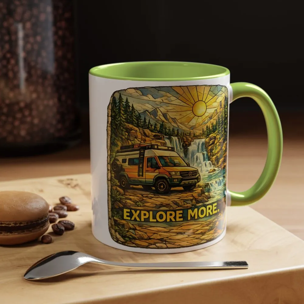 Accent Coffee Mug (11, 15oz) — "Explore More" Design Cubic-Line