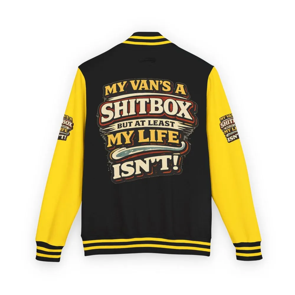 Unisex Heavyweight Letterman Jacket — "My Van`s A Shitbox" Design F**K-Line