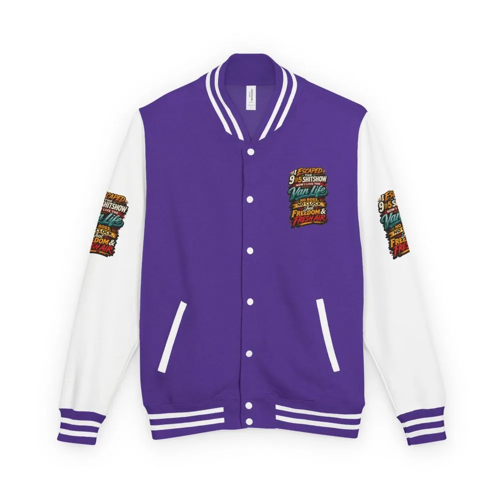 7079078717940614170_2048.jpeg Unisex Heavyweight Letterman Jacket — "I Escaped The 9 To 5" Design F**K-Line