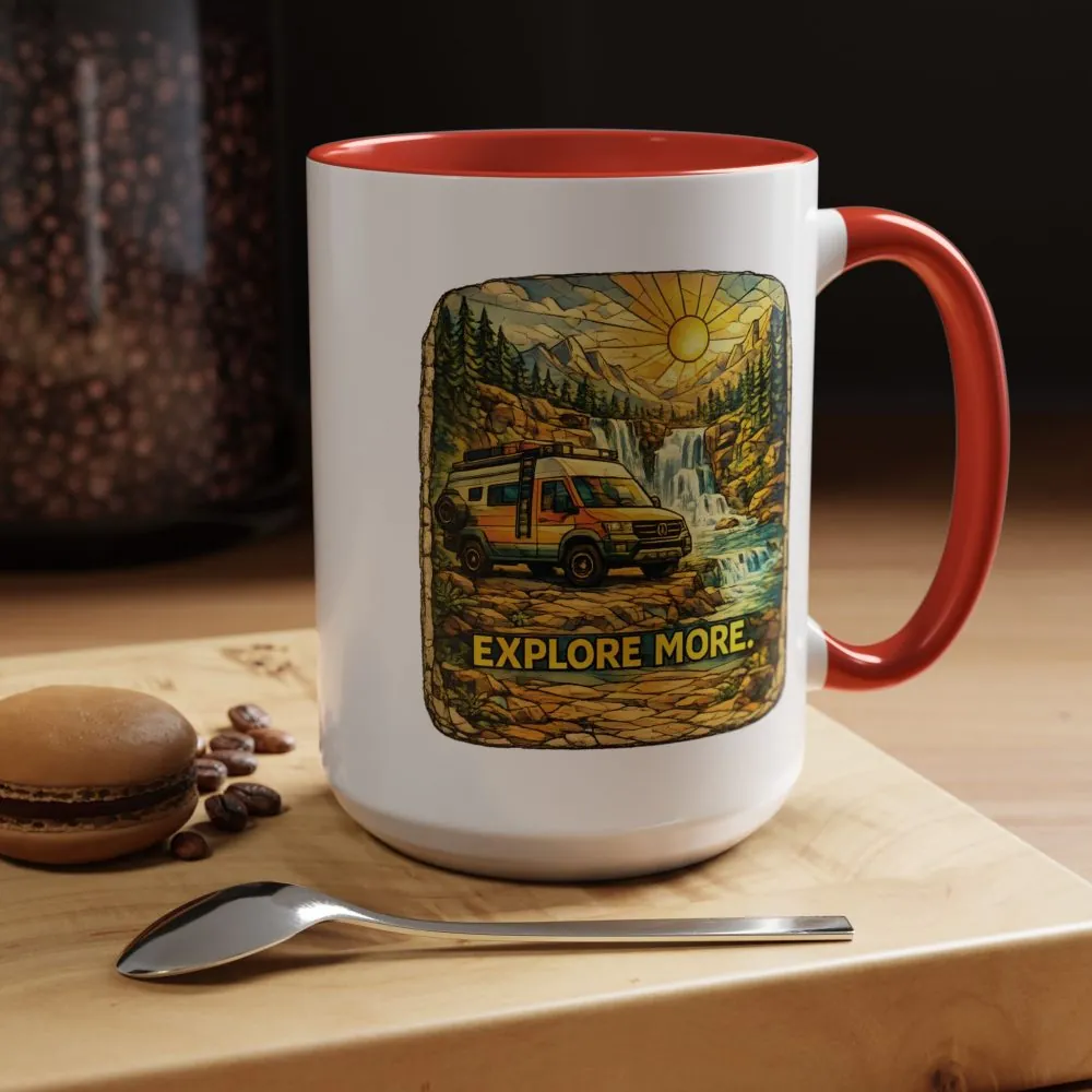Accent Coffee Mug (11, 15oz) — "Explore More" Design Cubic-Line