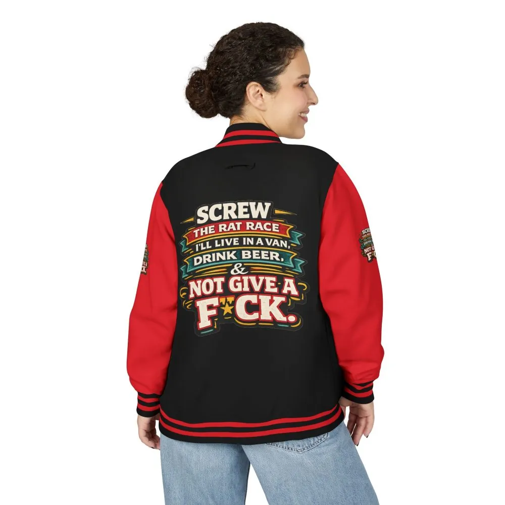Unisex Heavyweight Letterman Jacket — "Screw The Rat Race" Design F**K-Line
