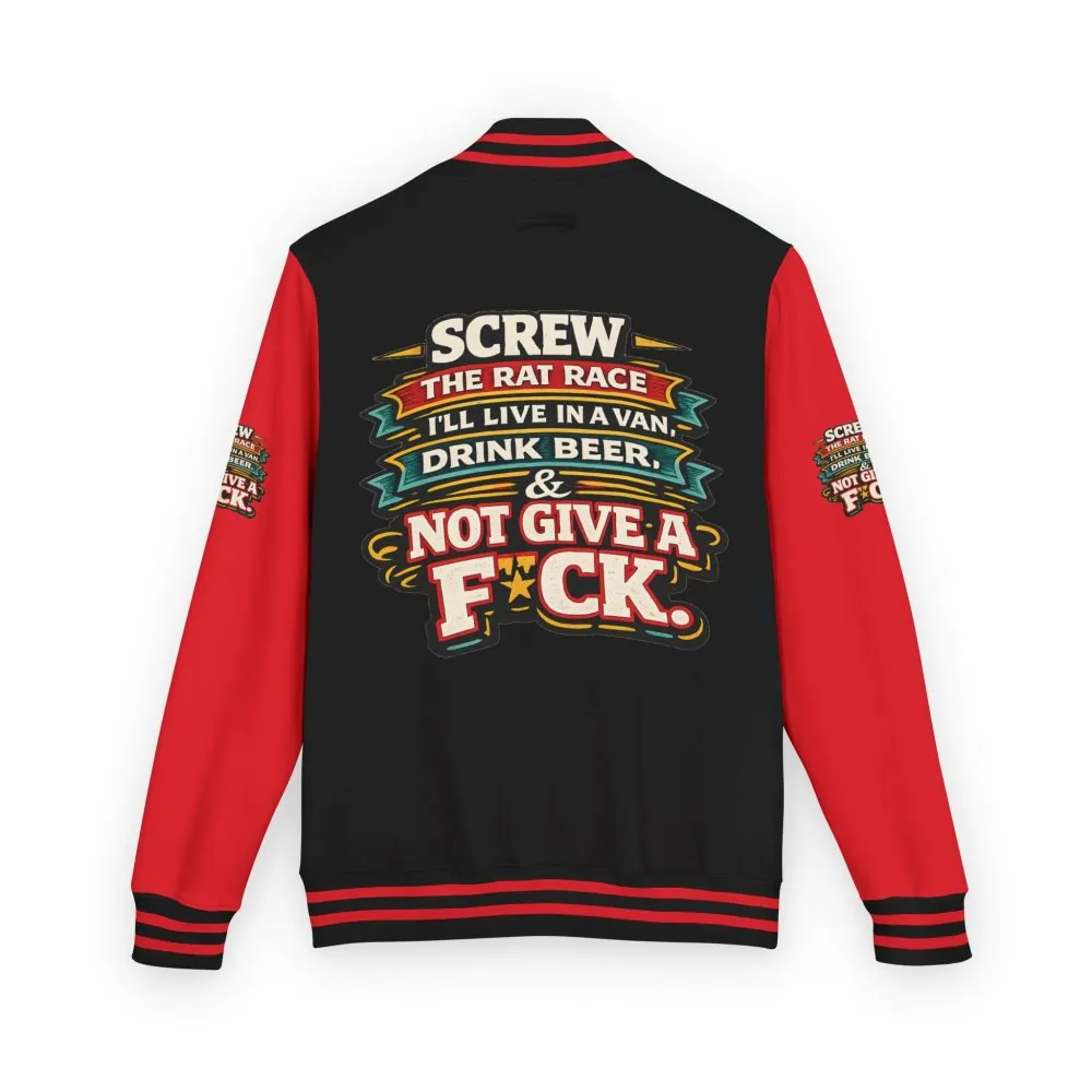 Unisex Heavyweight Letterman Jacket — "Screw The Rat Race" Design F**K-Line