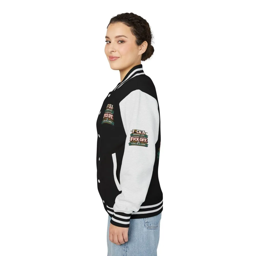 Unisex Heavyweight Letterman Jacket — "Fuck A Normal Life" Design F**K-Line