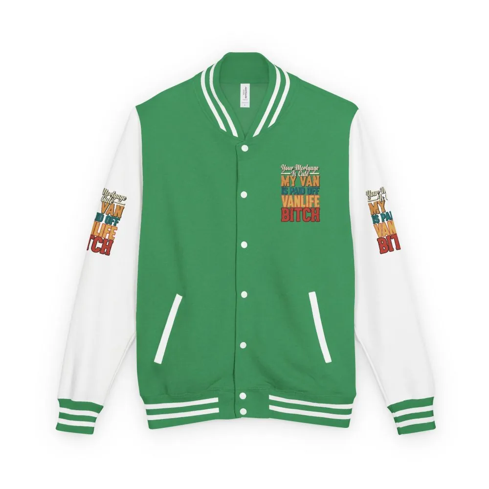 Unisex Heavyweight Letterman Jacket — "Your Mortgage Is Cute" Design F**K-Line