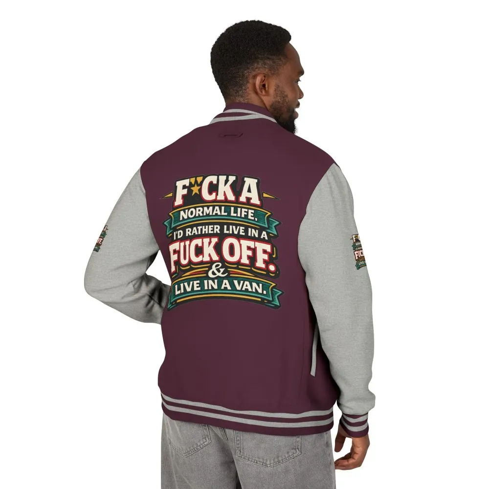 Unisex Heavyweight Letterman Jacket — "Fuck A Normal Life" Design F**K-Line