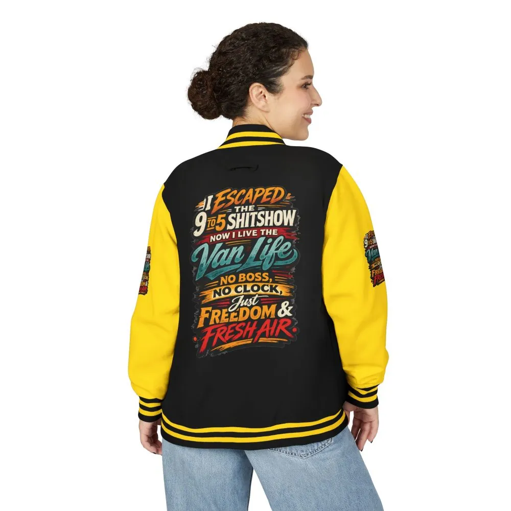7674240430878683812_2048.jpeg Unisex Heavyweight Letterman Jacket — "I Escaped The 9 To 5" Design F**K-Line