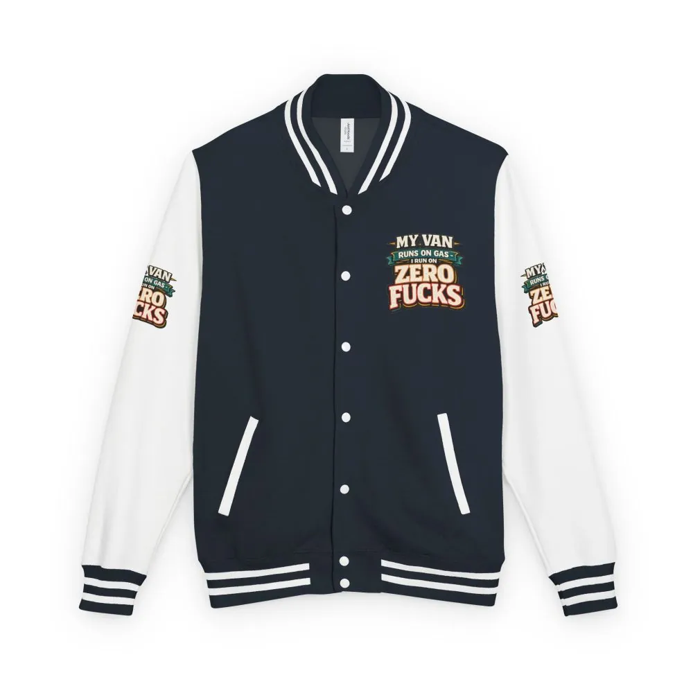 Unisex Heavyweight Letterman Jacket — "My Van Runs On Gas" Design F**K-Line