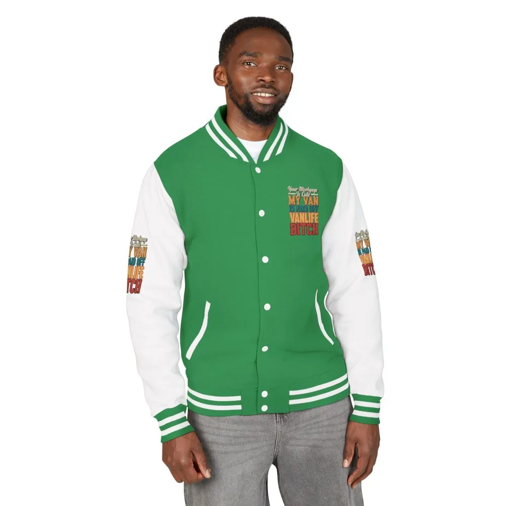 Unisex Heavyweight Letterman Jacket — "Your Mortgage Is Cute" Design F**K-Line