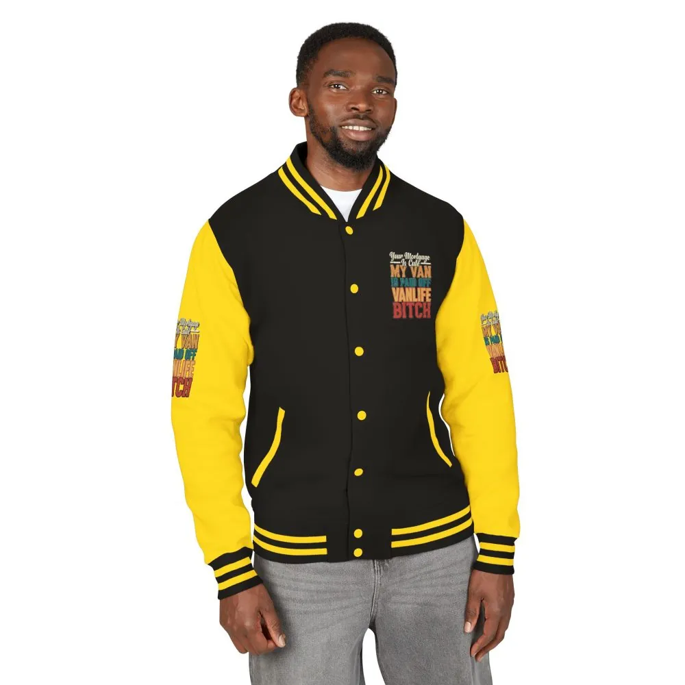 Unisex Heavyweight Letterman Jacket — "Your Mortgage Is Cute" Design F**K-Line