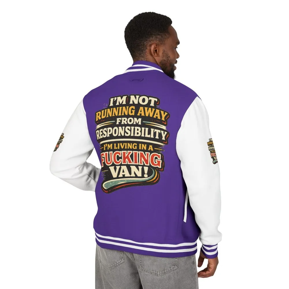 Unisex Heavyweight Letterman Jacket — "I`m Not running Away" Design F**K-Line