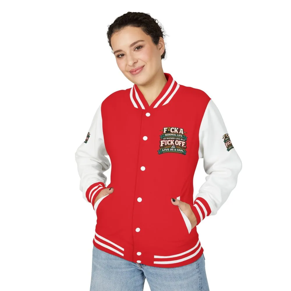 Unisex Heavyweight Letterman Jacket — "Fuck A Normal Life" Design F**K-Line