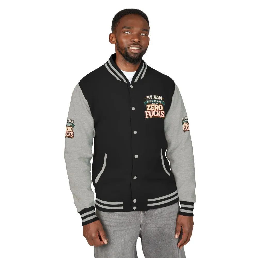 Unisex Heavyweight Letterman Jacket — "My Van Runs On Gas" Design F**K-Line