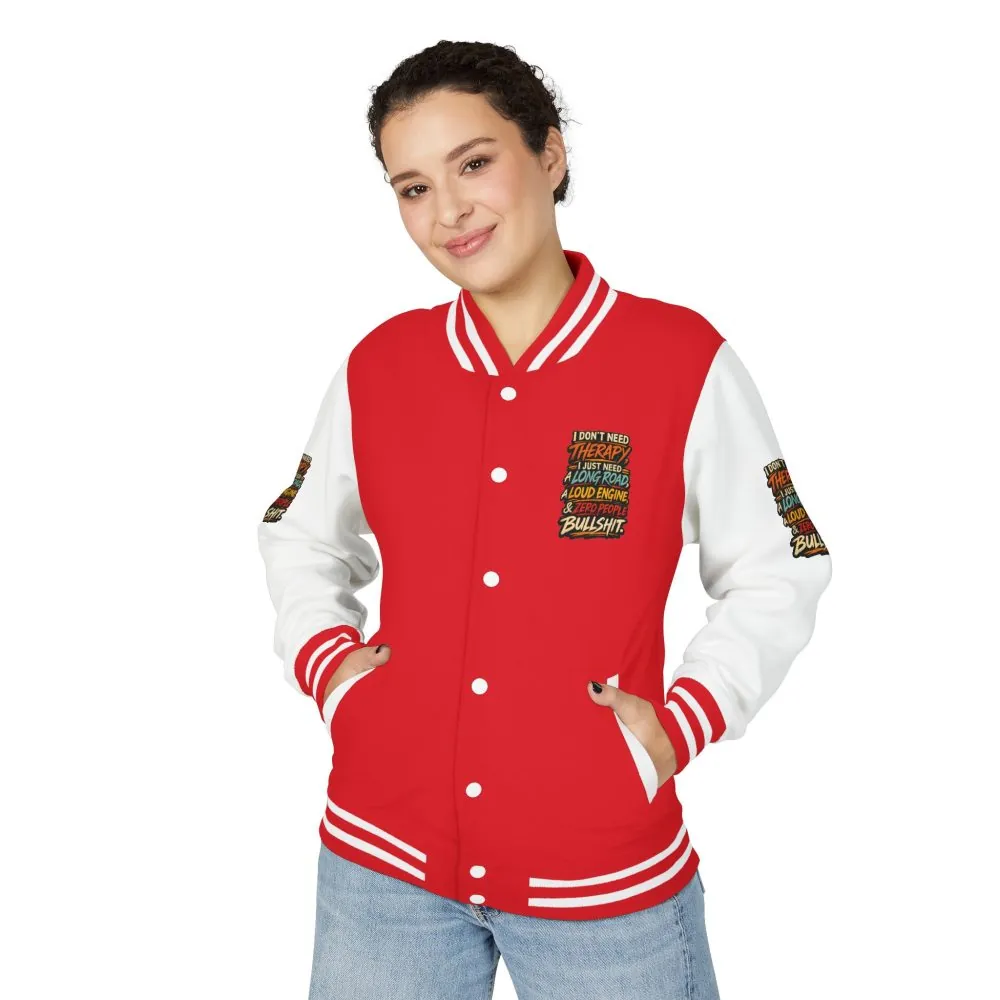 Unisex Heavyweight Letterman Jacket — "I Dont Need Therapy" Design F**K-Line