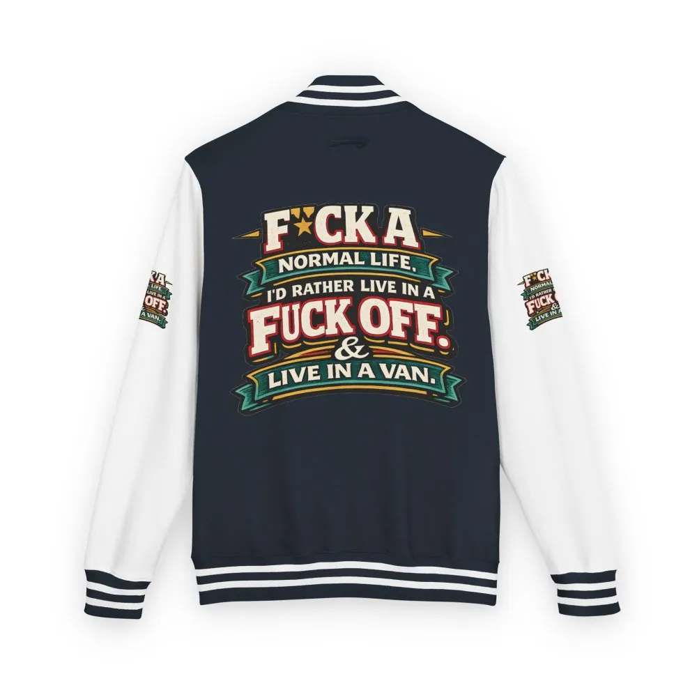 Unisex Heavyweight Letterman Jacket — "Fuck A Normal Life" Design F**K-Line
