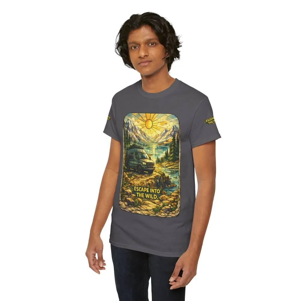 Unisex Heavy Cotton Tee — "Escape Into The Wild" Design Cubic-Line