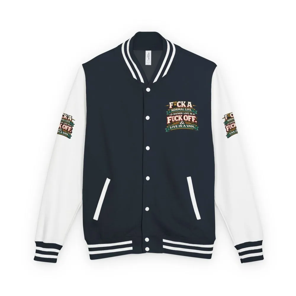 Unisex Heavyweight Letterman Jacket — "Fuck A Normal Life" Design F**K-Line