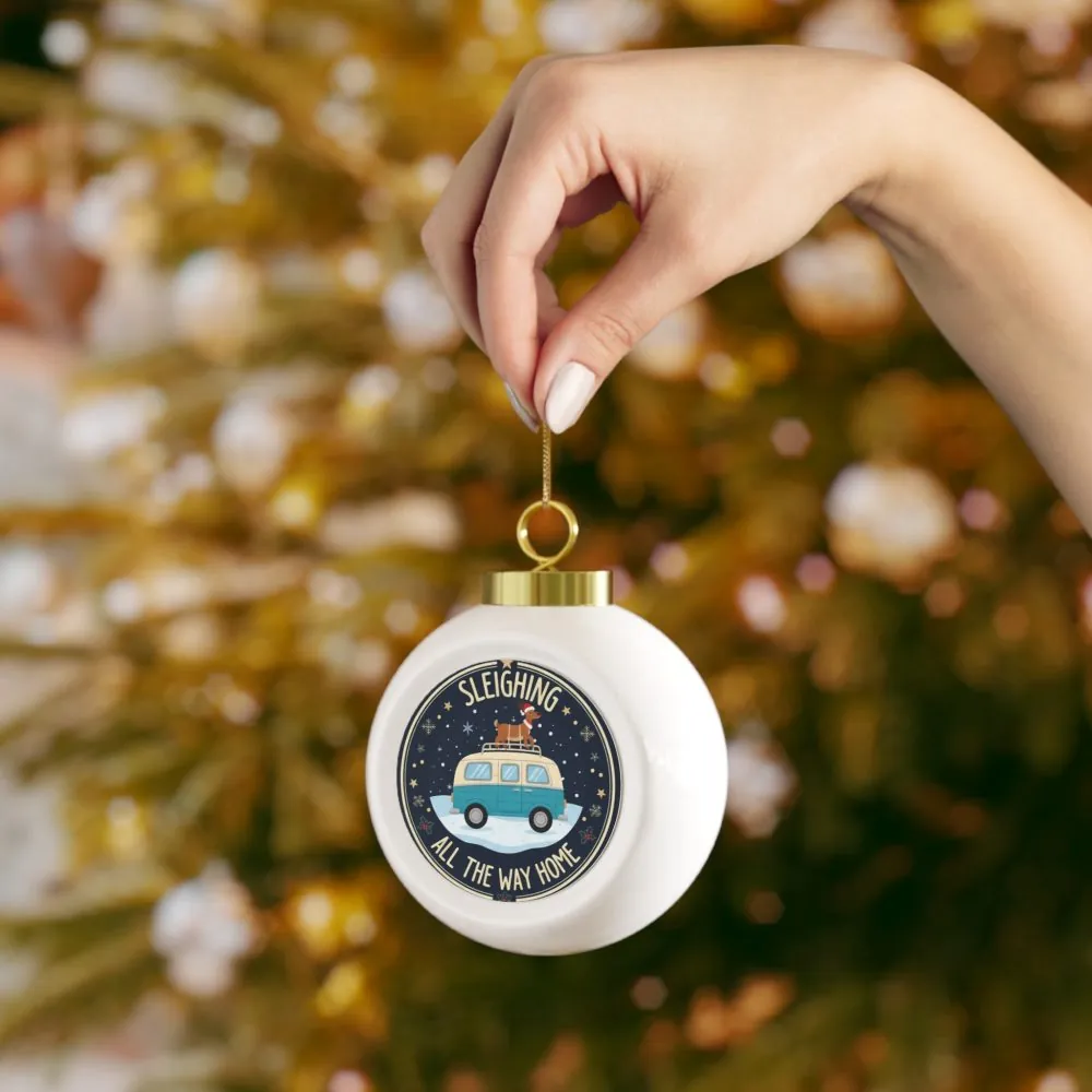 9346175915517396117_2048.jpeg Christmas Ornament - 'Sleighing All The Way Home' Holiday Glass Ball with Cozy Van & Poinsettia Design