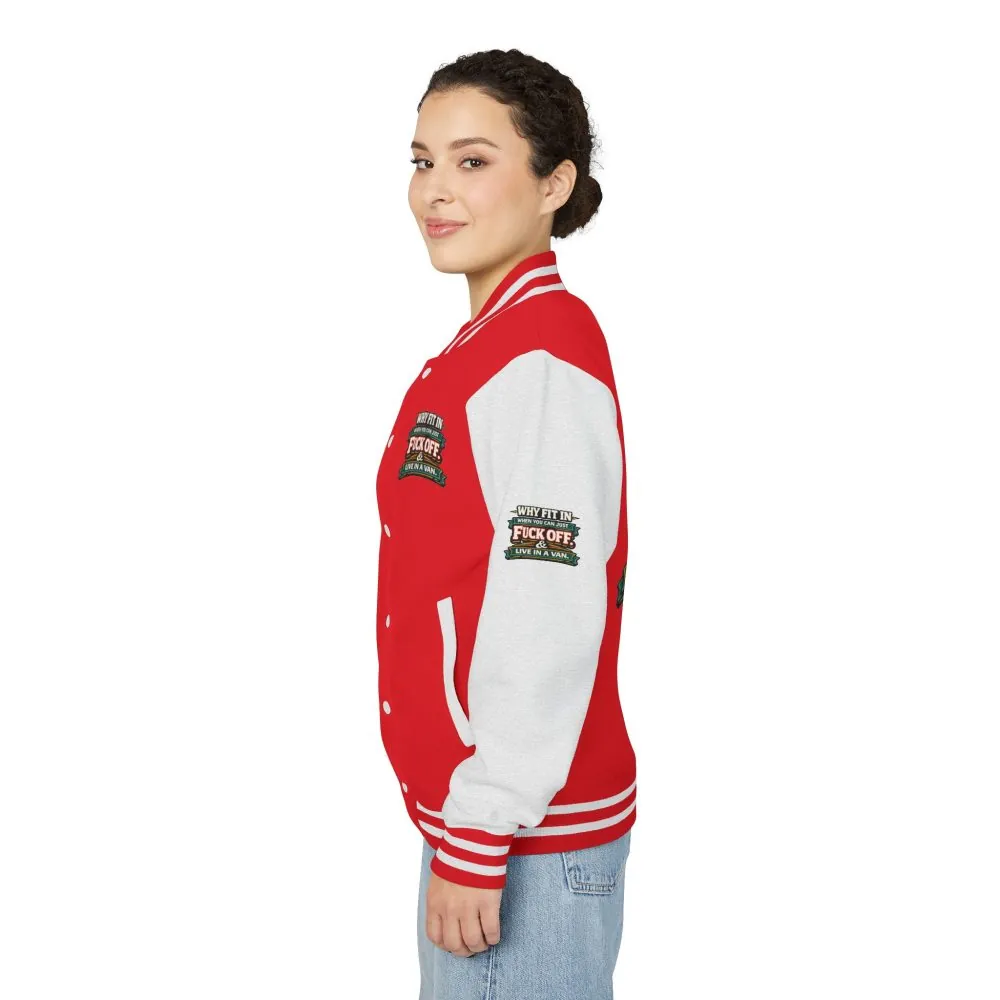 Unisex Heavyweight Letterman Jacket — "Why Fit In" Design F**K-Line