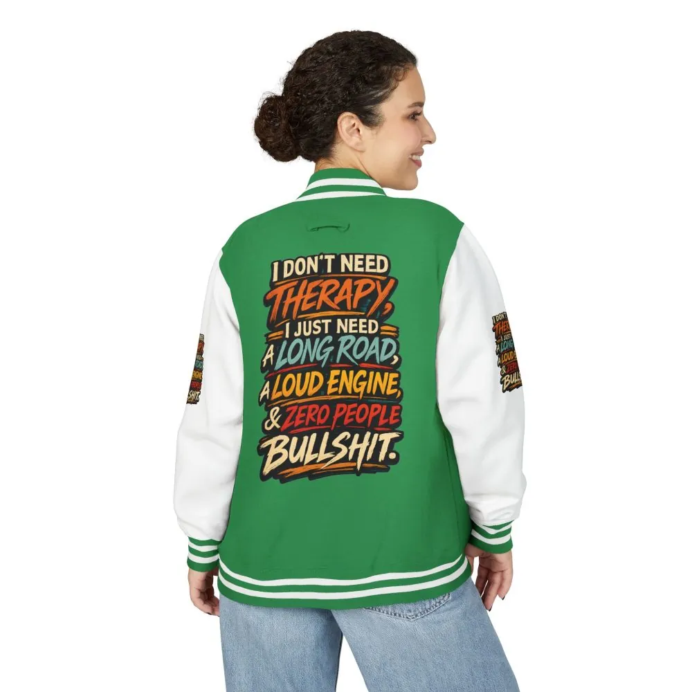 Unisex Heavyweight Letterman Jacket — "I Dont Need Therapy" Design F**K-Line