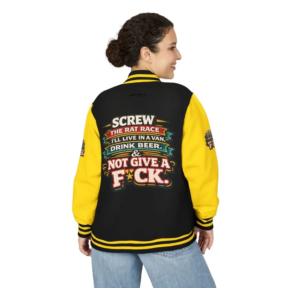 Unisex Heavyweight Letterman Jacket — "Screw The Rat Race" Design F**K-Line