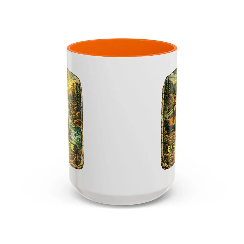 Accent Coffee Mug (11, 15oz) — "Explore More" Design Cubic-Line