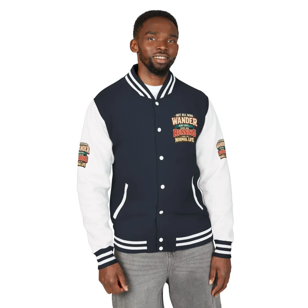 Unisex Heavyweight Letterman Jacket — "Not All Who Wander Are Lost" Design F**K-Line