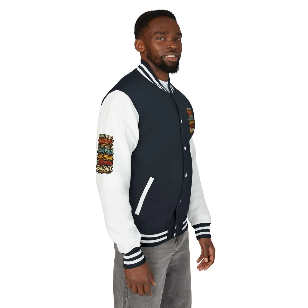 Unisex Heavyweight Letterman Jacket — "I Dont Need Therapy" Design F**K-Line