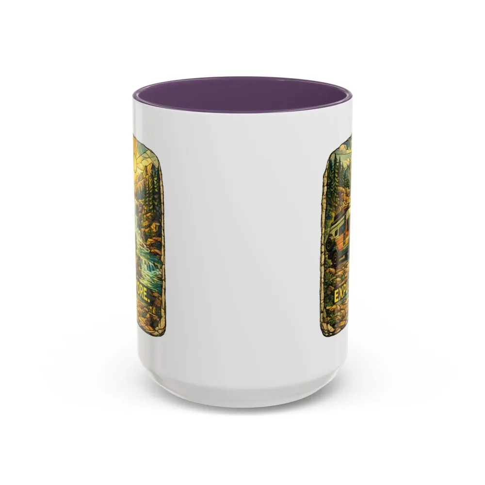 Accent Coffee Mug (11, 15oz) — "Explore More" Design Cubic-Line