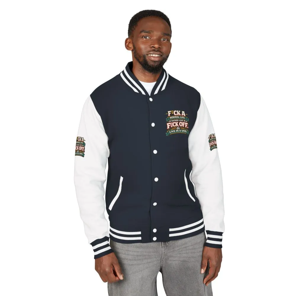 Unisex Heavyweight Letterman Jacket — "Fuck A Normal Life" Design F**K-Line
