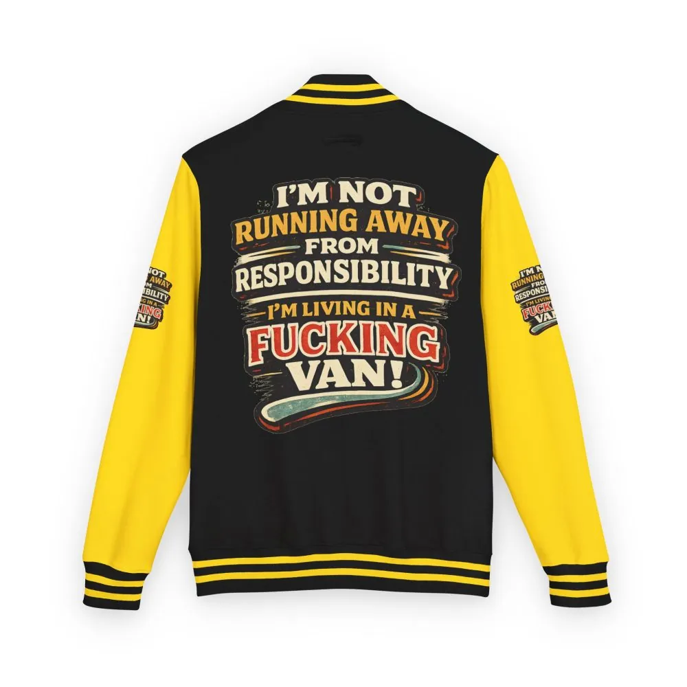 Unisex Heavyweight Letterman Jacket — "I`m Not running Away" Design F**K-Line