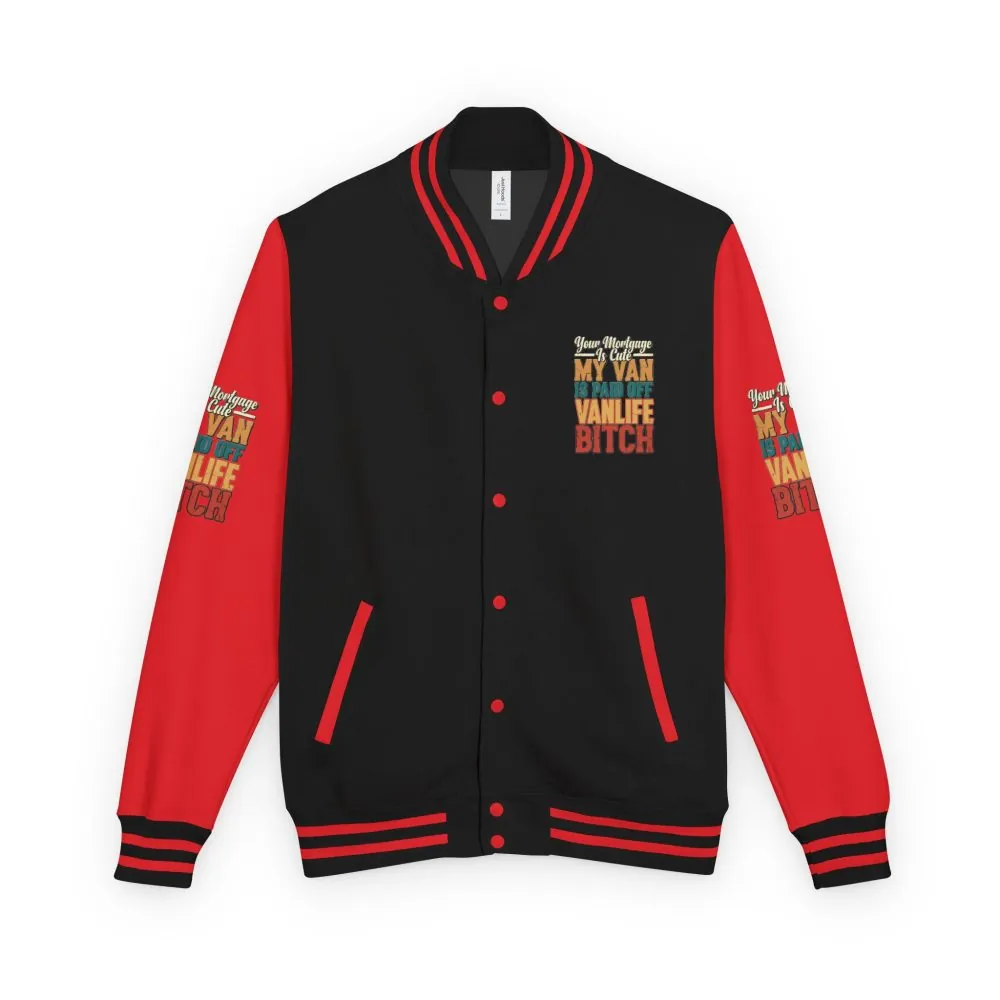 Unisex Heavyweight Letterman Jacket — "Your Mortgage Is Cute" Design F**K-Line