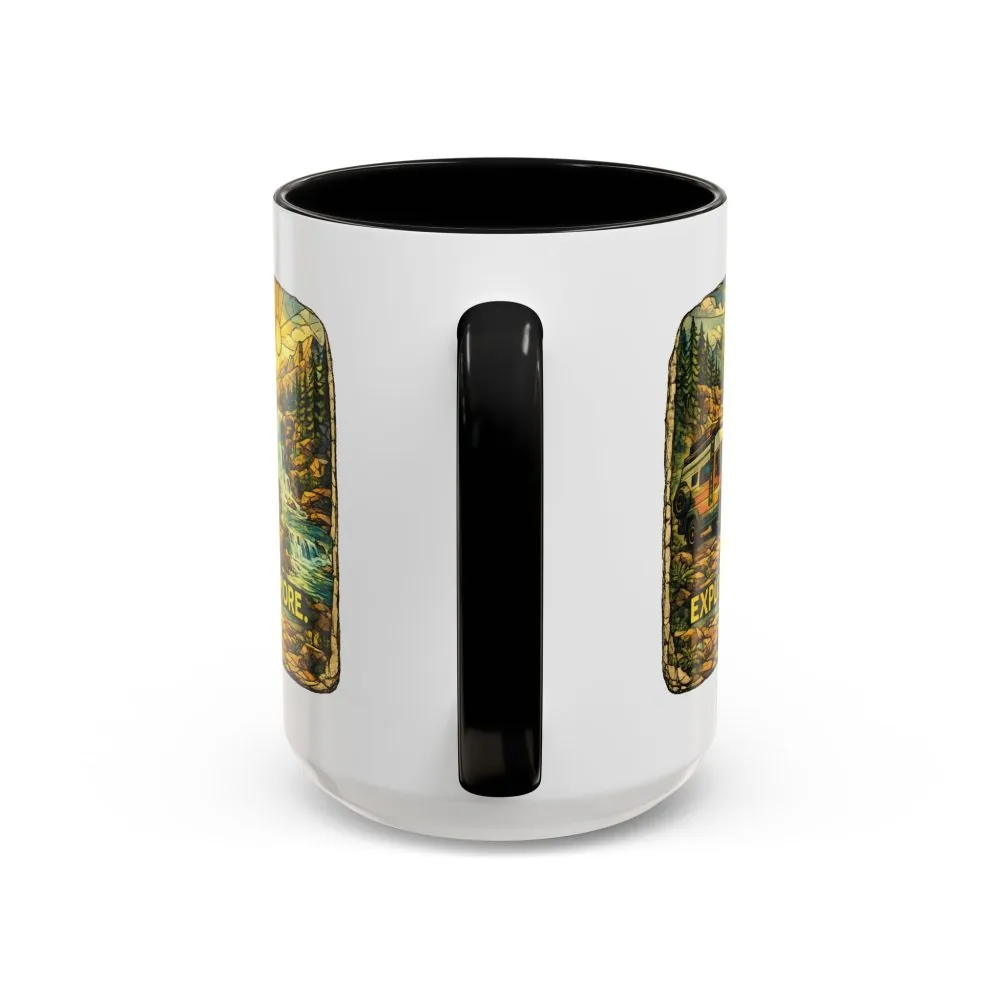 Accent Coffee Mug (11, 15oz) — "Explore More" Design Cubic-Line